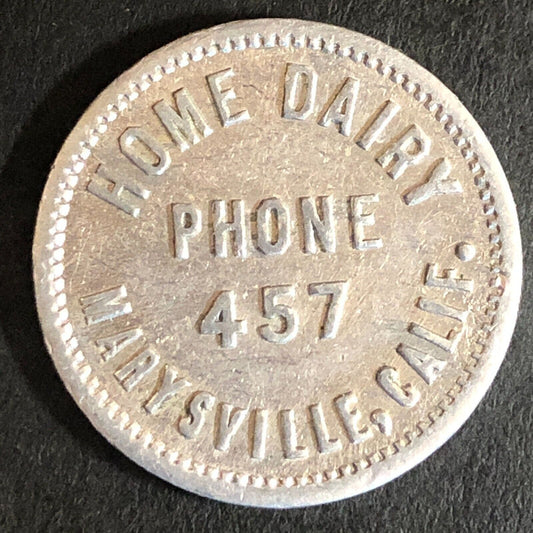 Home Dairy Marysville, CA Alum Trade Token G/F One Quart - 24mm c1920's-40