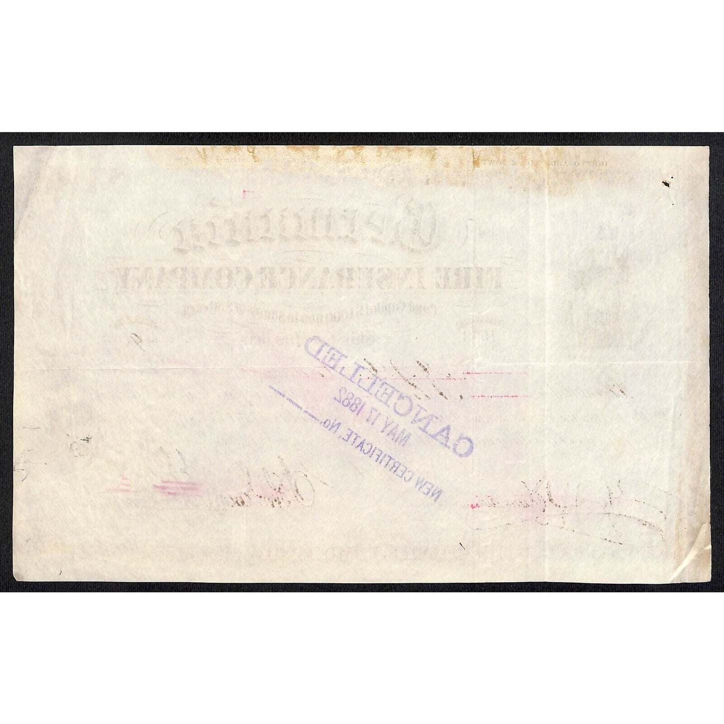 Germania Fire Insurance Co. 1880 Stock Certificate to J.C. Anderson ?