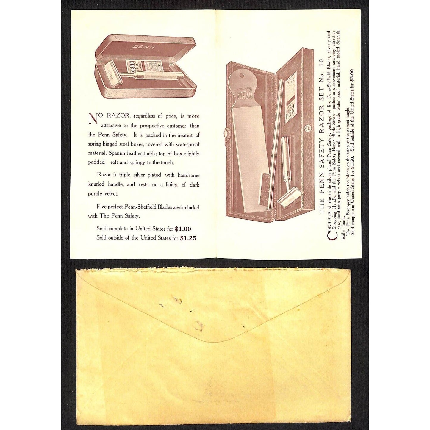 Bangor ME Rice & Miller Hardware 1916 Penn Safety Razor Set Sheet & Cover