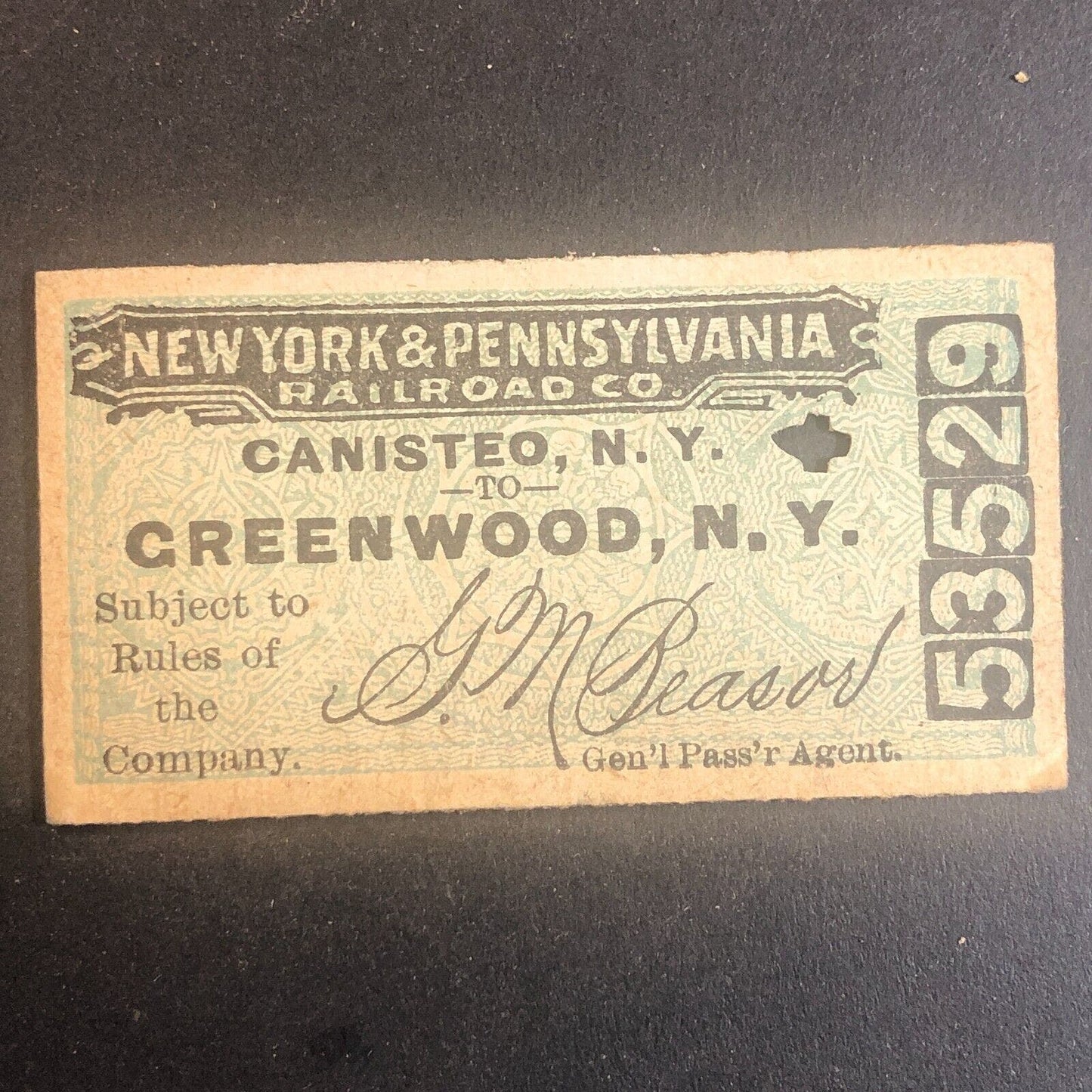 New York & Pennsylvania Railroad July 11 1917 Greenwood, NY Ticket #53529