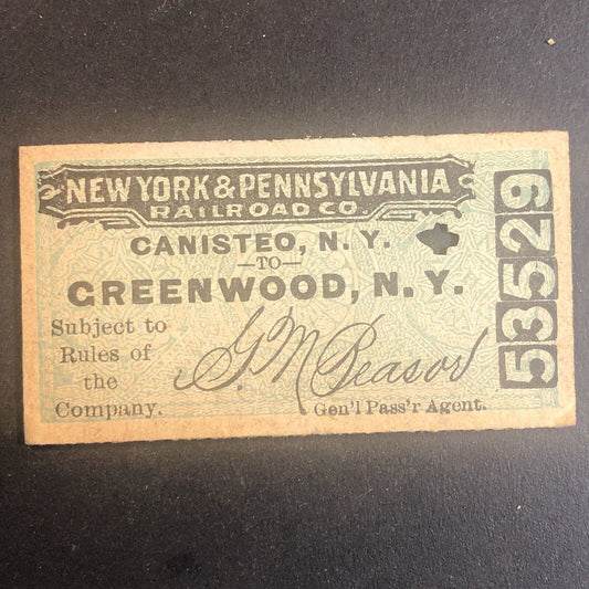 New York & Pennsylvania Railroad July 11 1917 Greenwood, NY Ticket #53529