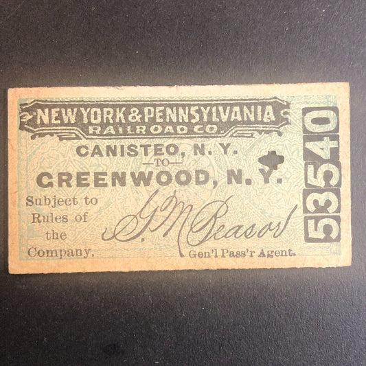 New York & Pennsylvania Railroad July 13 1917 Greenwood, NY Ticket #53540