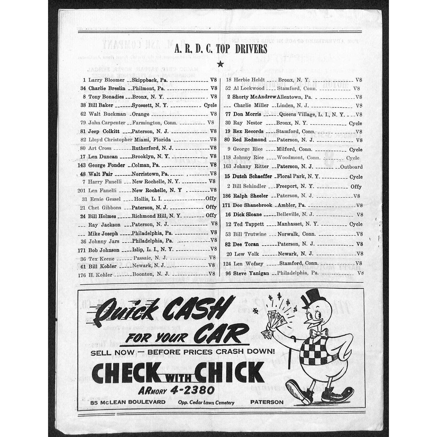 Hinchliffe Stadium Midget Auto Races 8/23/1946 Program Charlie Breslin 4pp