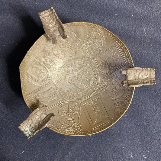 Mexican Cincuenta Centavos Art Metal Hammered Ash Tray 2 3/4" dia. 1 1/8" h