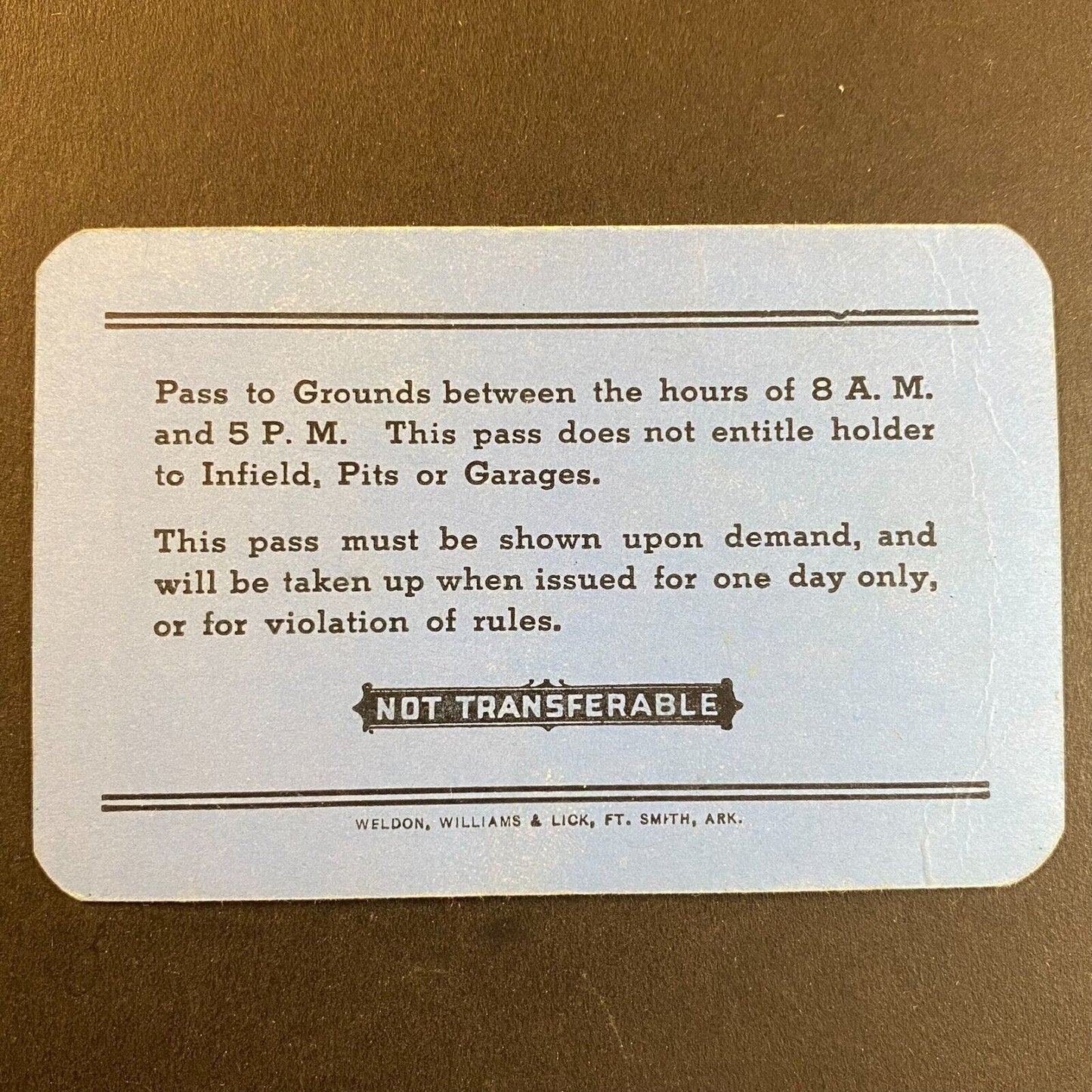 1961 Indianapolis Motor Speedway Practice & Qualifying Pass VGC Firm Card Stock