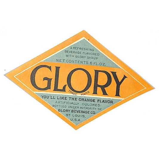 Glory "With Glory Syrup" Glory Beverage Co. St. Louis Soda Bottle Label c1935-45