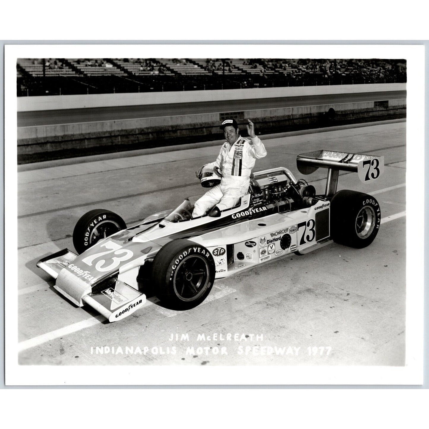 Jim McElreath #73 1977 Indianapolis Motor Speedway 8" x 10" Photo IMS Stamp VGC