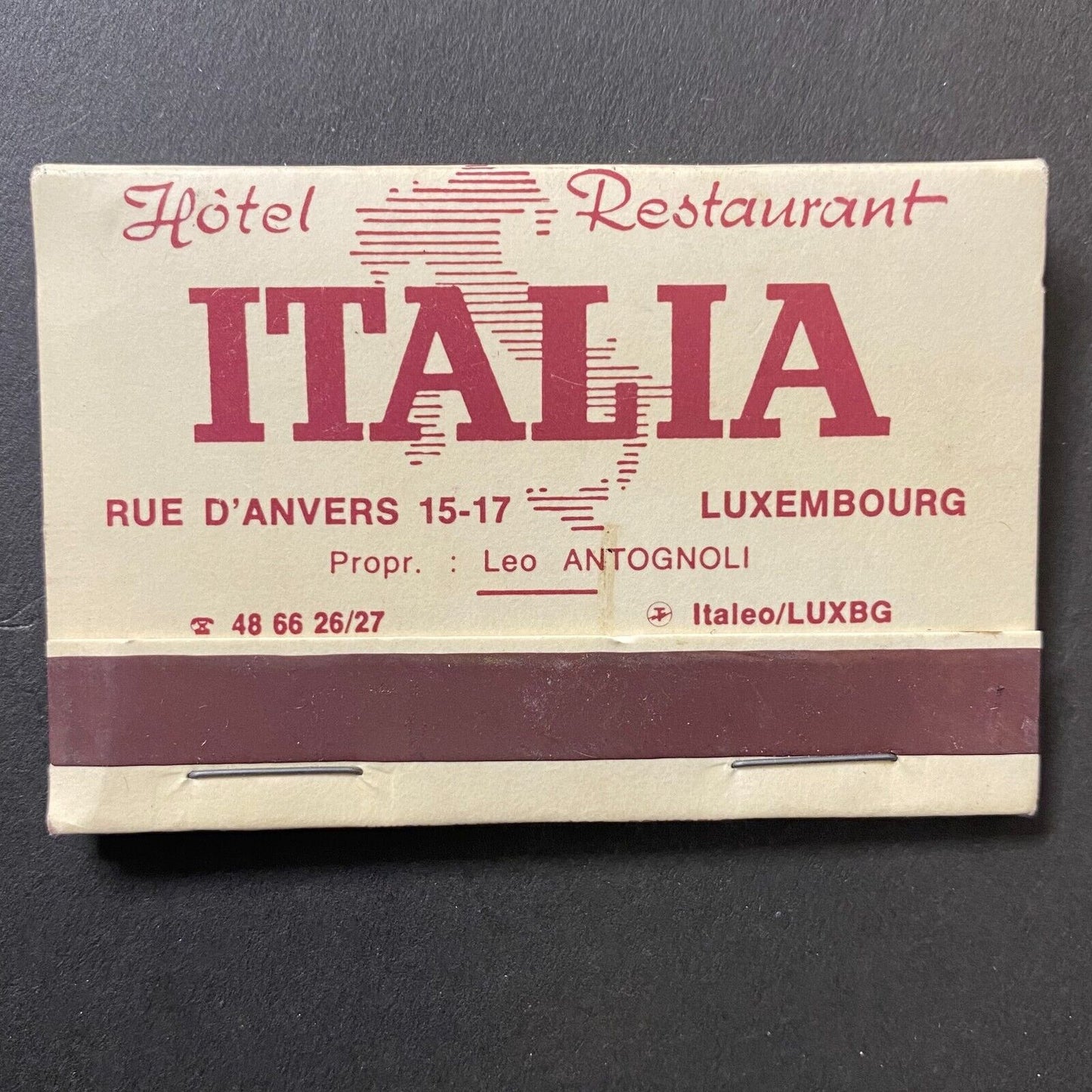 Italia Hotel Restaurant Luxembourg Full 40-Stk. Matchbook Scarce c1960's