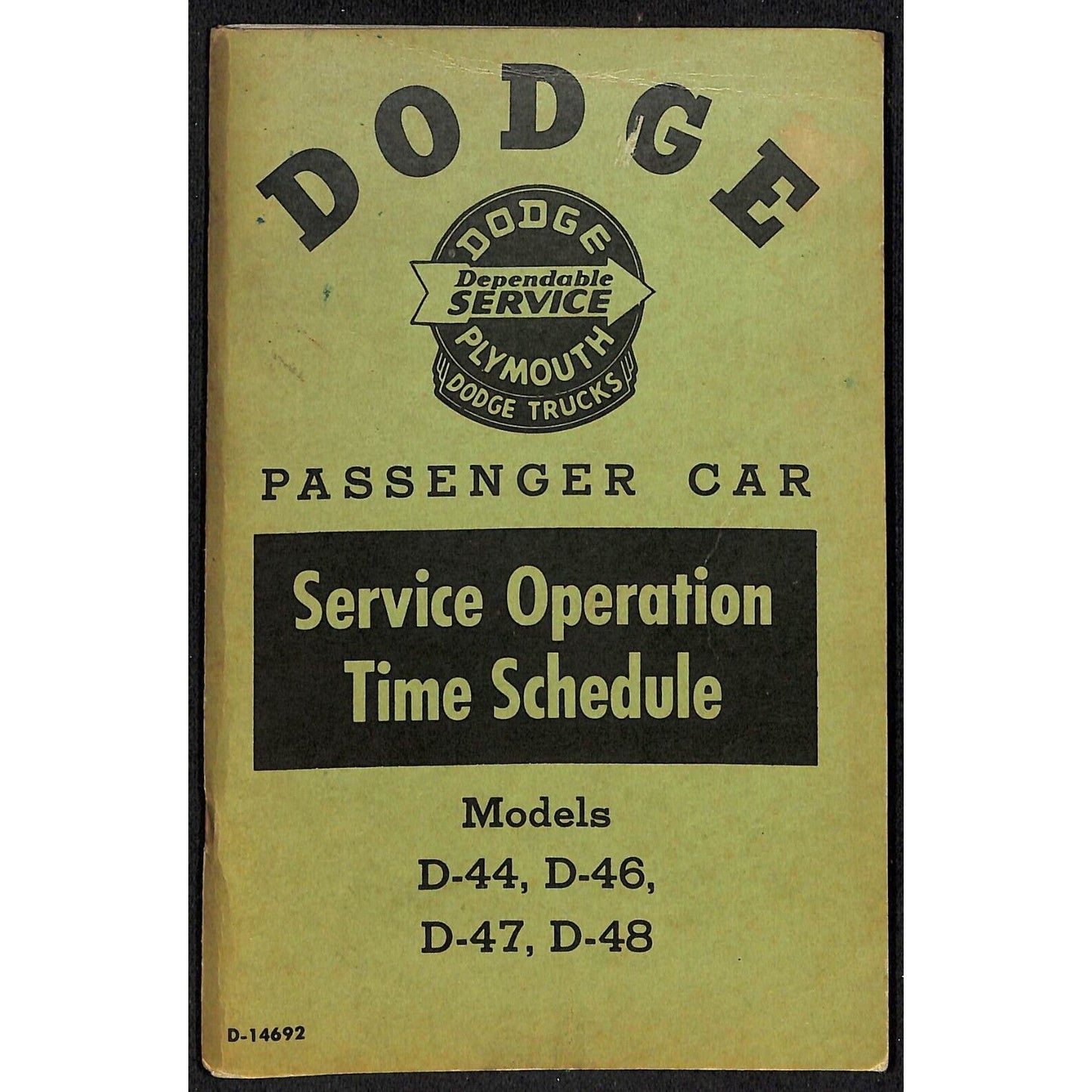 c1953 Dodge Passenger Car Service Manual D44 D46 D47 D48 Booklet 103pp Scarce