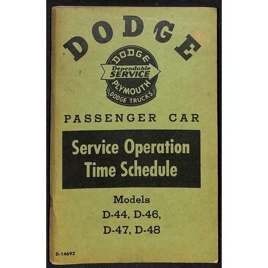c1953 Dodge Passenger Car Service Manual D44 D46 D47 D48 Booklet 103pp Scarce
