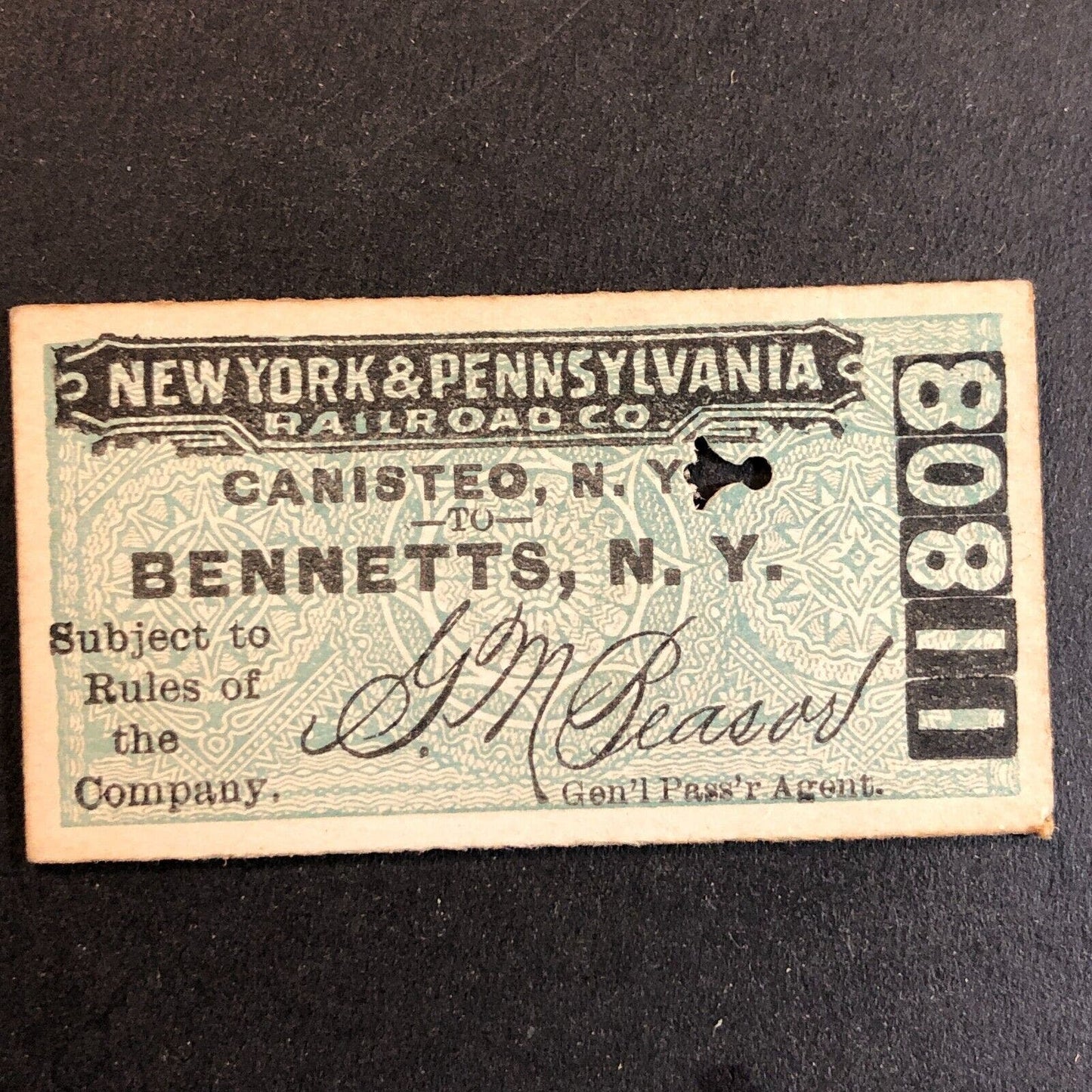 New York & Pennsylvania Railroad July 4 1917 Bennetts, NY Ticket #11808