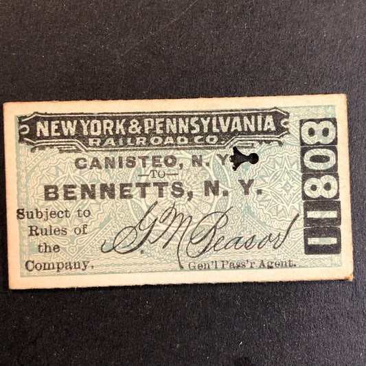 New York & Pennsylvania Railroad July 4 1917 Bennetts, NY Ticket #11808