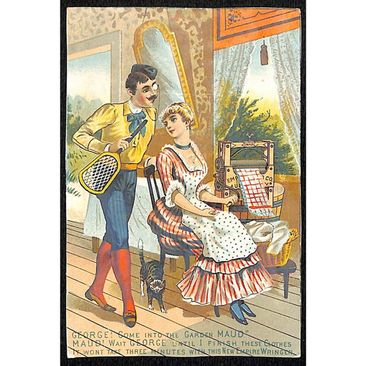 Empire Roller Clothes Wringer Victorian Trade Card George & Maude Cat