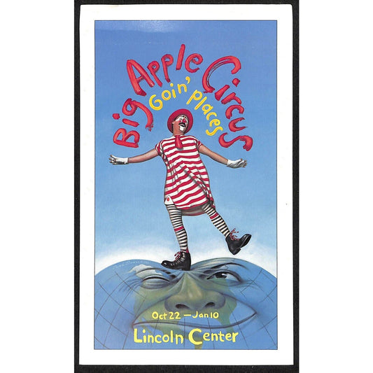 c1990's Big Apple Circus / Lincoln Center NYC Clown on Globe Art Card