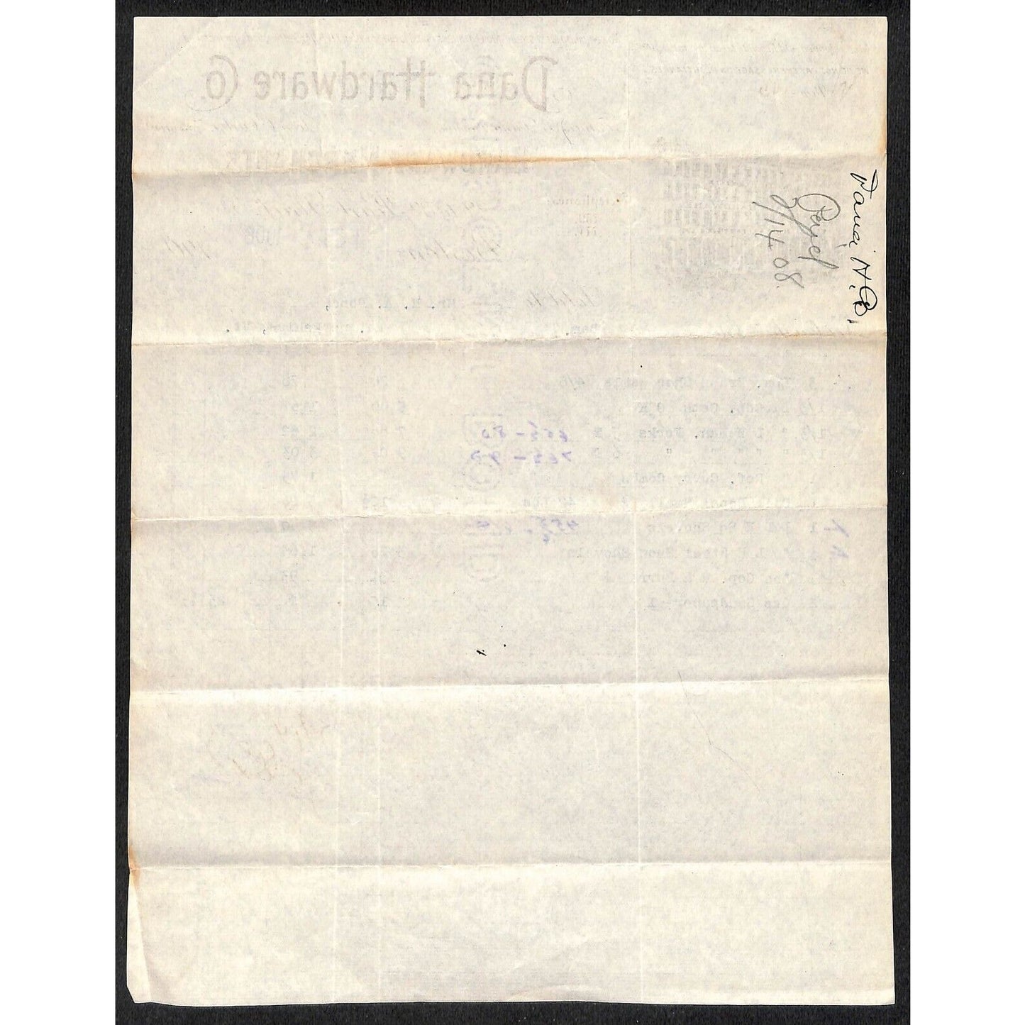 Dana Hardware Co. Boston 1908 Billhead to W.H. Pond East Berkshire, VT