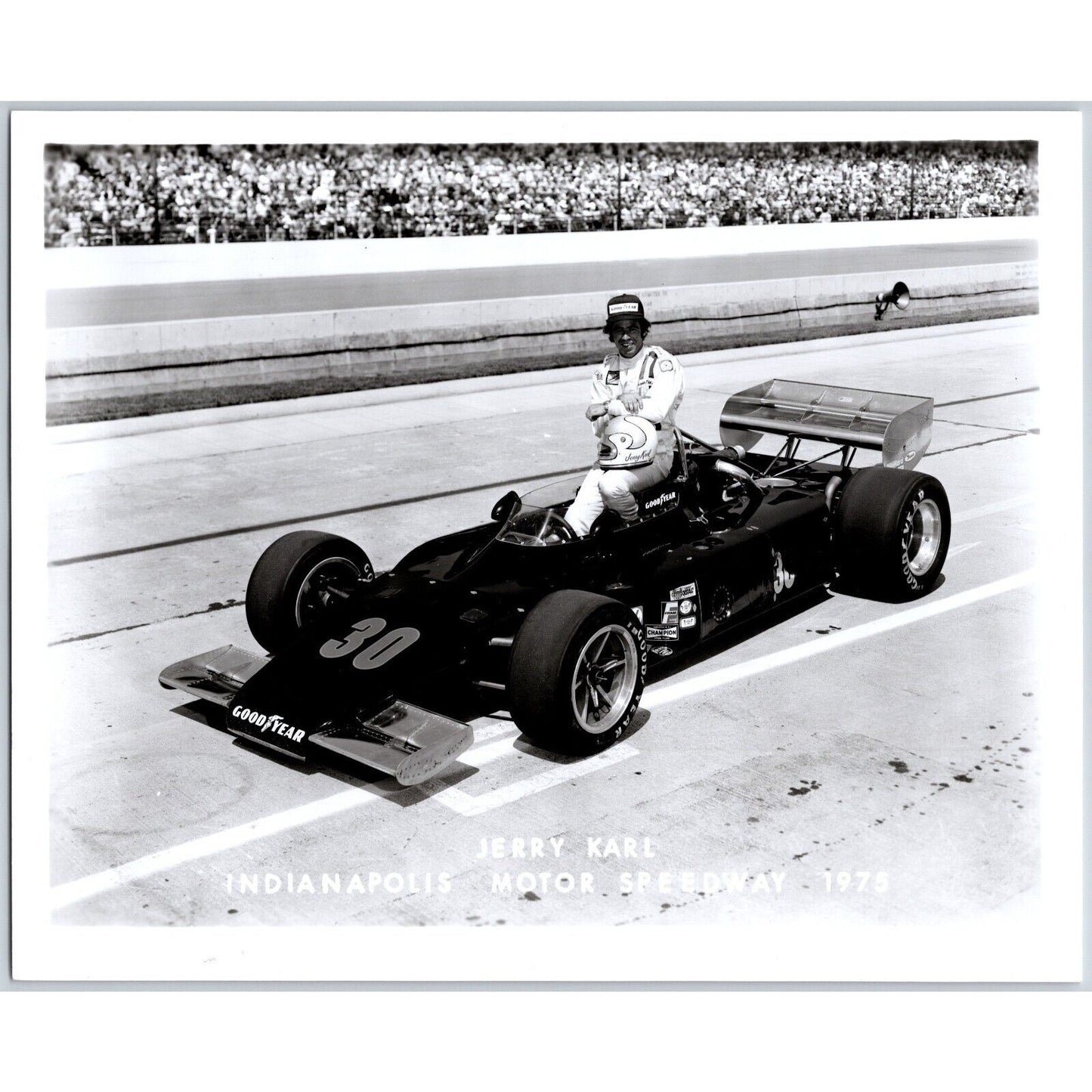 Jerry Karl #30 1975 Indianapolis Motor Speedway 8" x 10" Photo IMS Stamp VGC