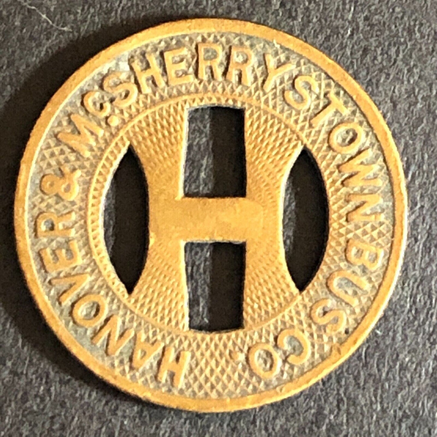 Hanover & McSherrystown Bus Co G/F One Zone Fare Brass Transit Token 16mm Scarce