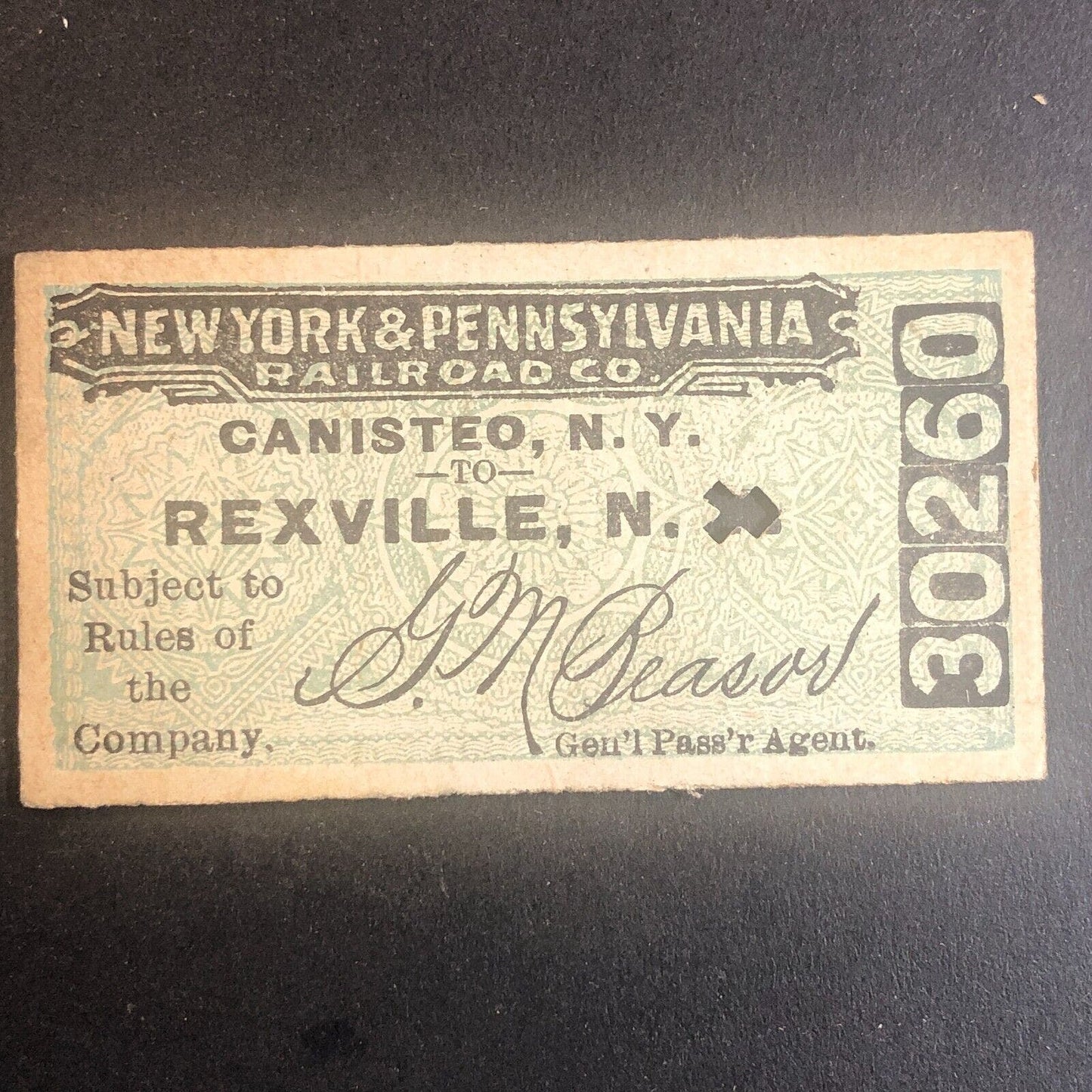 New York & Pennsylvania Railroad July 24 1917 Rexville, NY Ticket #30260