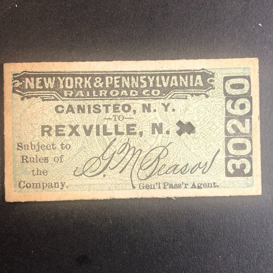 New York & Pennsylvania Railroad July 24 1917 Rexville, NY Ticket #30260