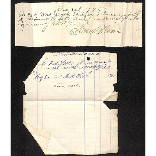 Jacob Miller New Philadelphia, OH Pair of 1890's Receipts