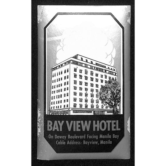 Bay View Hotel Manila / Manila Bay c1955-60's Luggage Label w/ Silver Ink (#4)