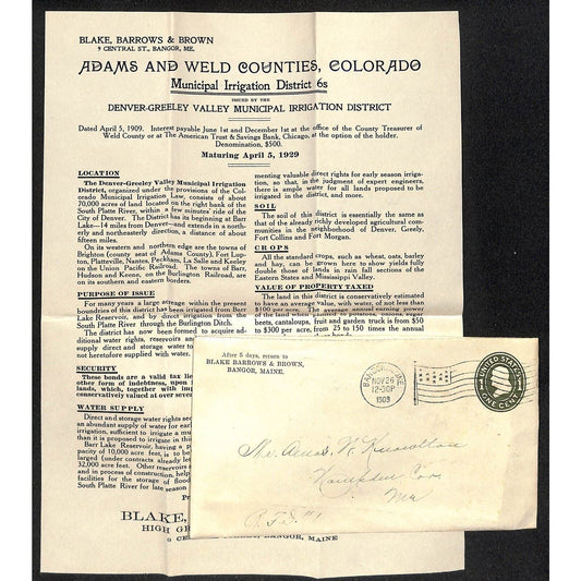Blake, Barrows & Brown Adams & Wells Counties re: Irrigation Bond 1910 Knowlton*