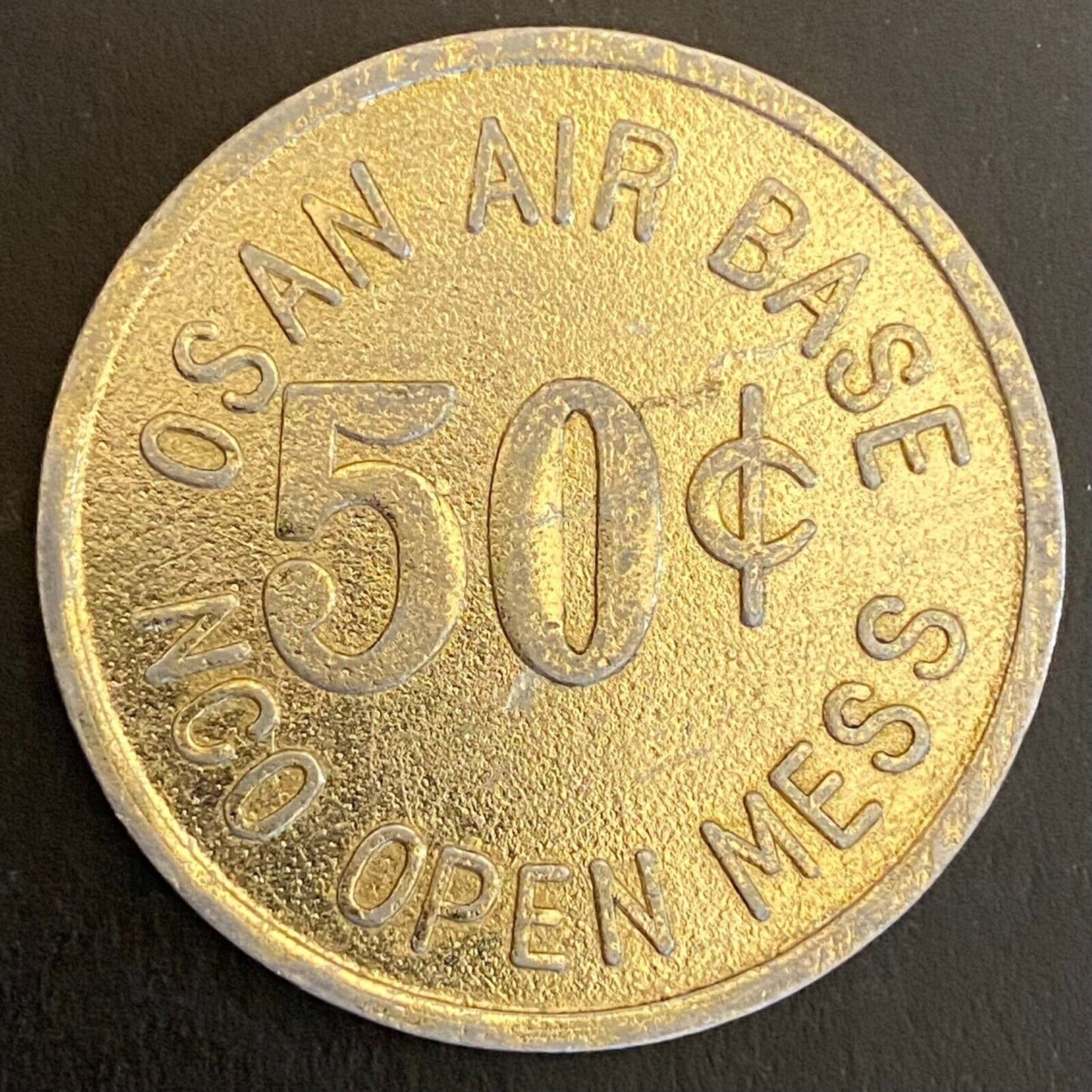 Korea Osan Air Base NCO Open Mess 50c Gold Alum Military Token 36mm Scarce (#1)
