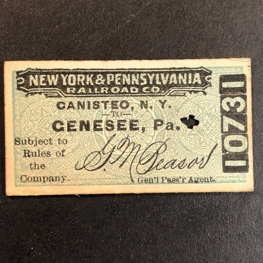 New York & Pennsylvania Railroad July 9 1917 Genesee, PA Ticket #10731