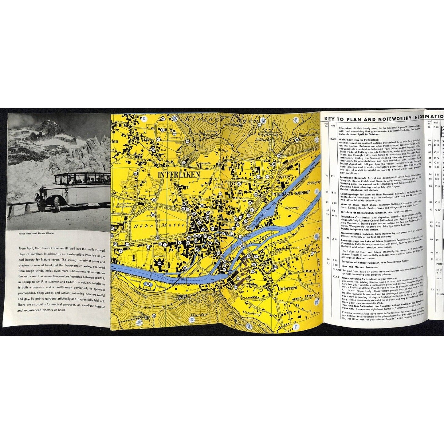 Interlaken Switzerland Tourist Guide Brochure w/ Fold-Out Map 1938 VGC