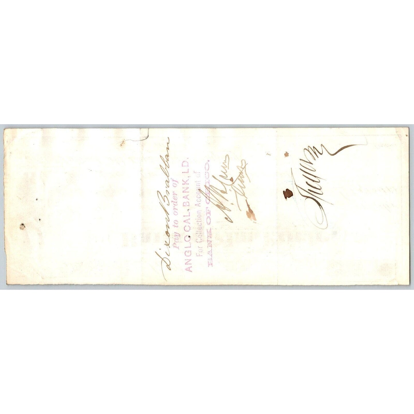 Bank of La Porte Check Dixon Brabban* 1876 Mining Vignette Rev Stamp #270