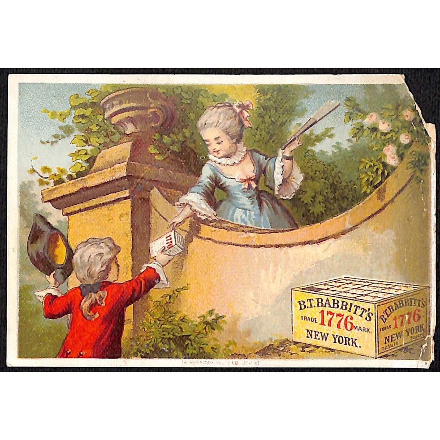 B.T. Babbitt's Baby Soap New York Victorian Trade Card Boy Delivers Product