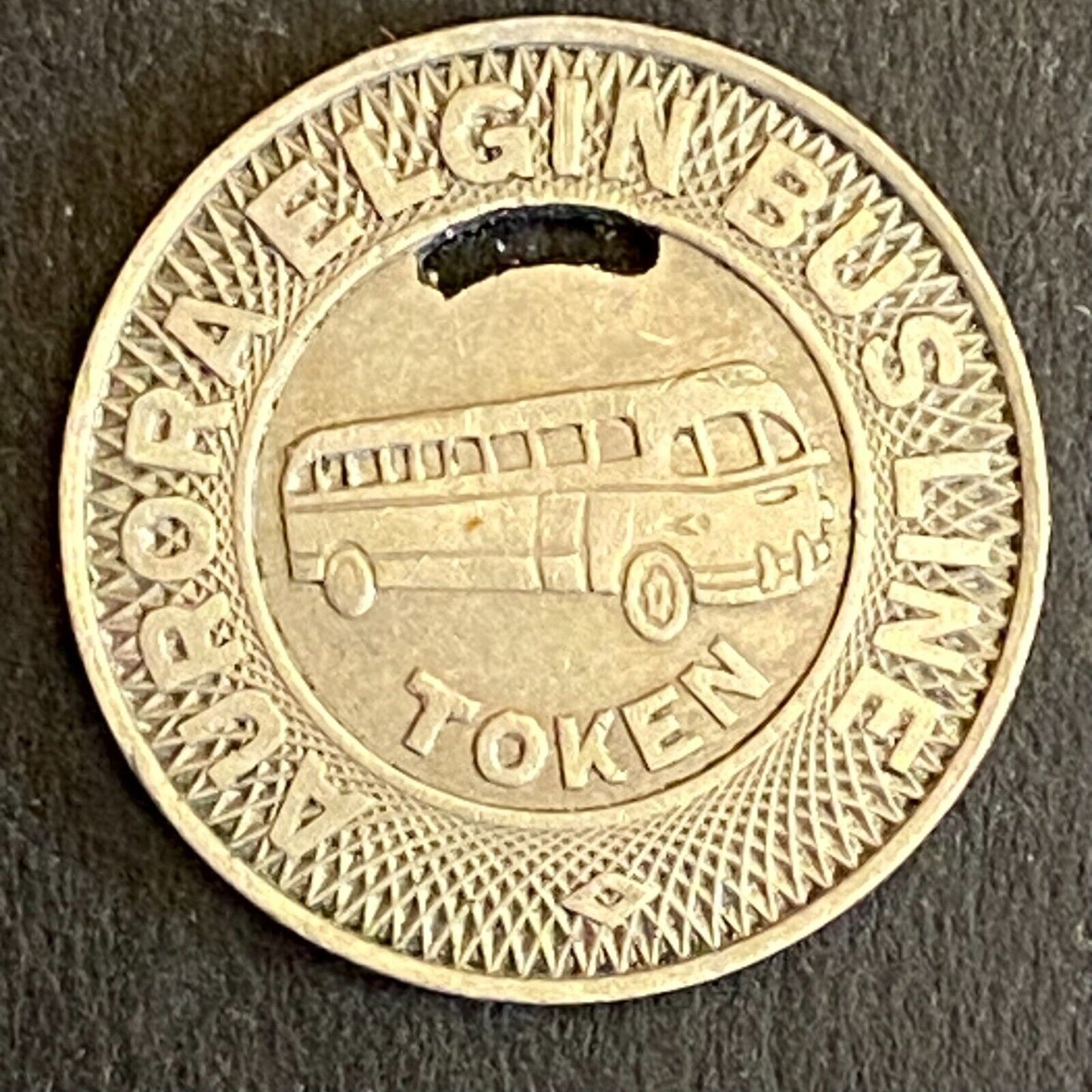 Aurora Elgin Bus Line Transit Token c1955 16mm (#1)