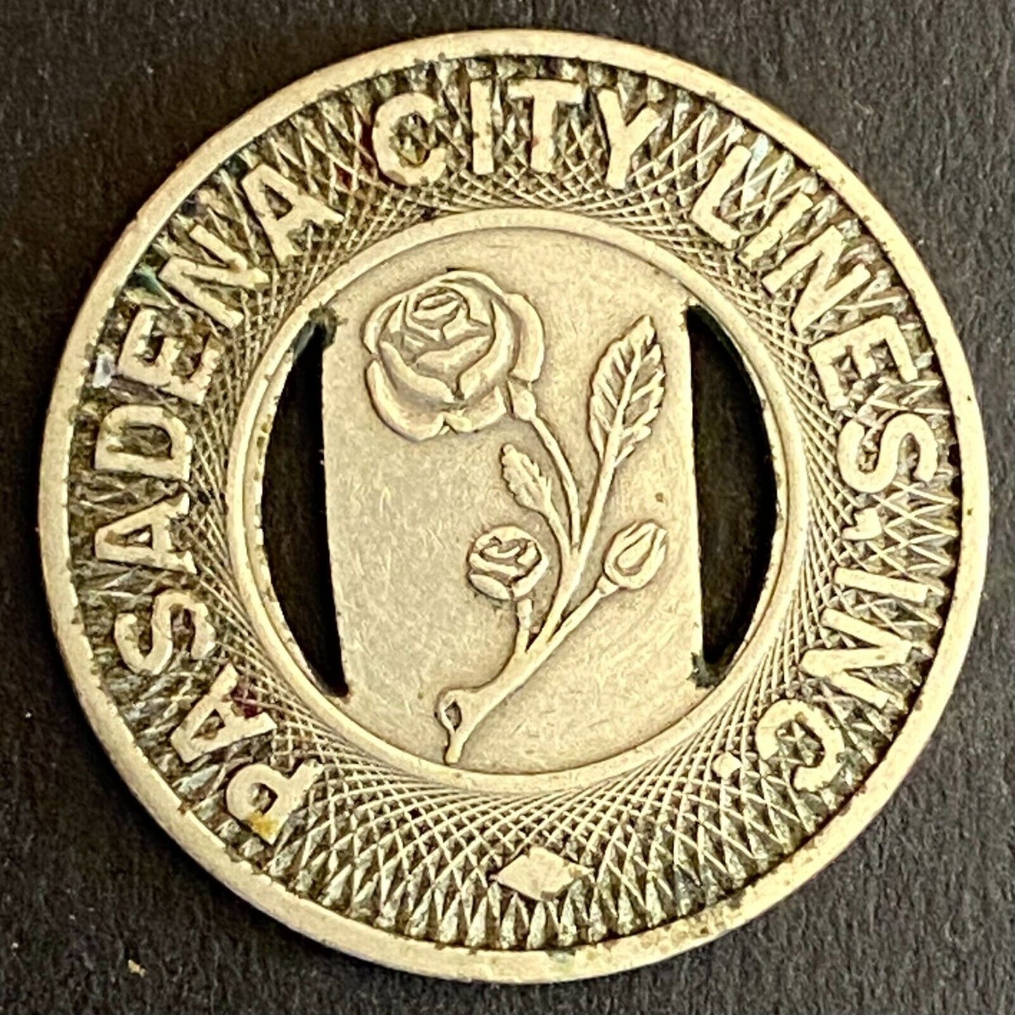 Pasadena City Lines G/F One Fare Transit Token Rose c1948 23mm