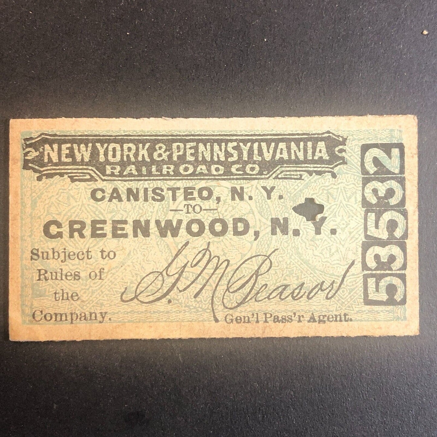 New York & Pennsylvania Railroad July 11 1917 Greenwood, NY Ticket #53532