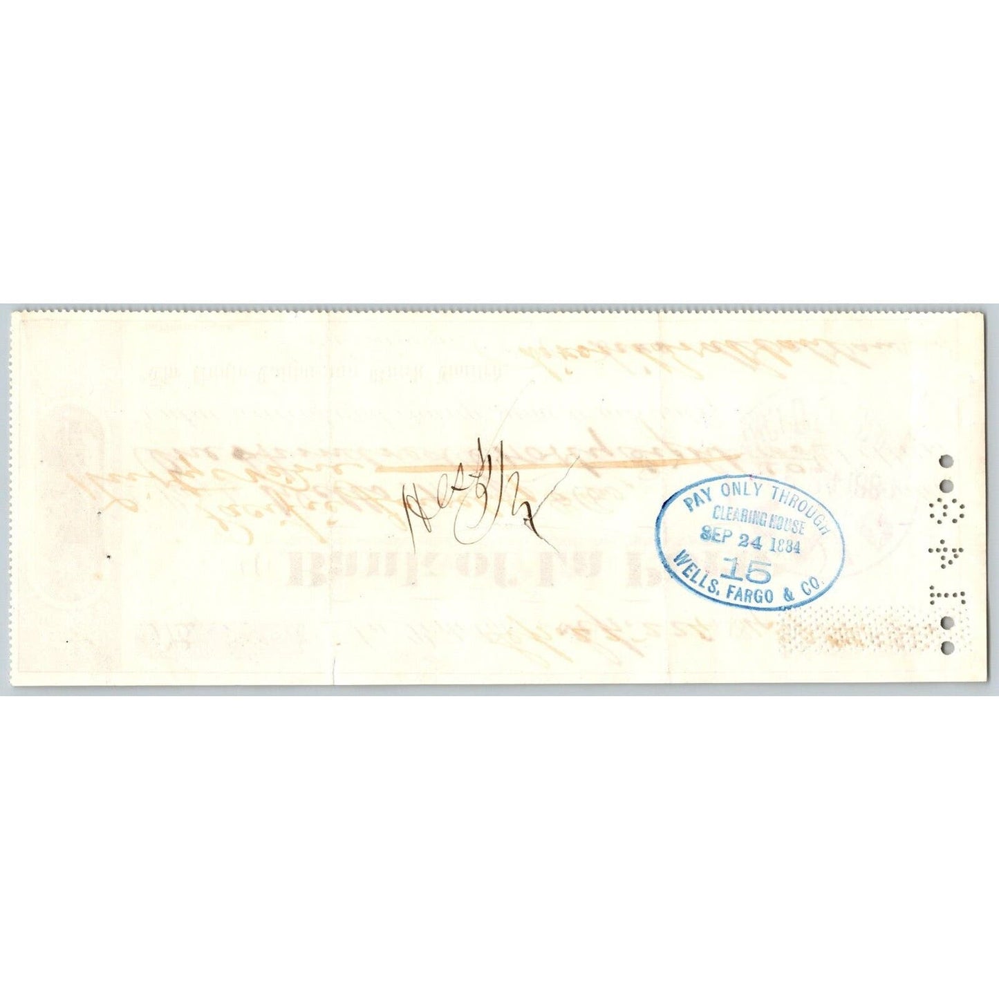 Bank of La Porte Check Wells Fargo 1884 Mining Vignette #12920
