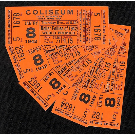 Baltimore Coliseum "Roller Follies of 1942 World Premier" / 5 Tickets