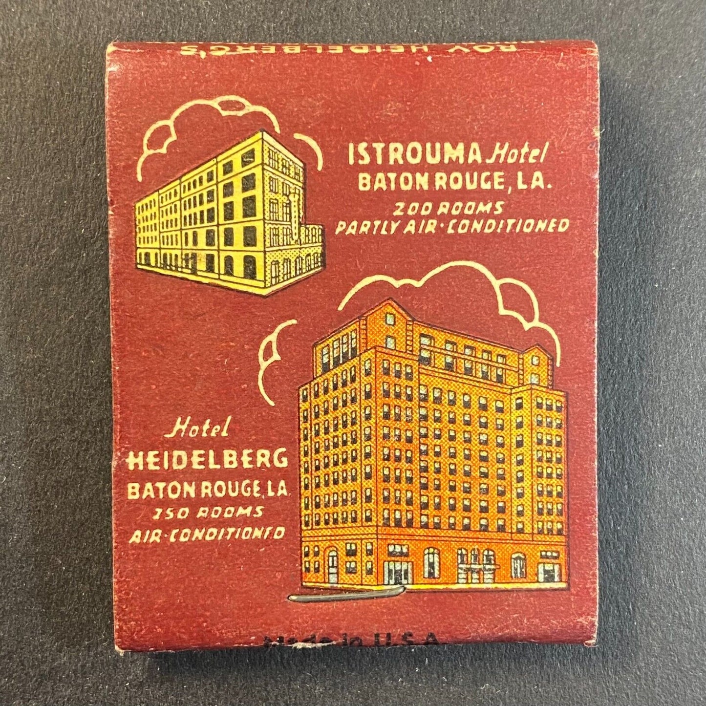 Hotel Heidelberg King Istrouma Baton Rouge c1940s Full Matchbook Scarce