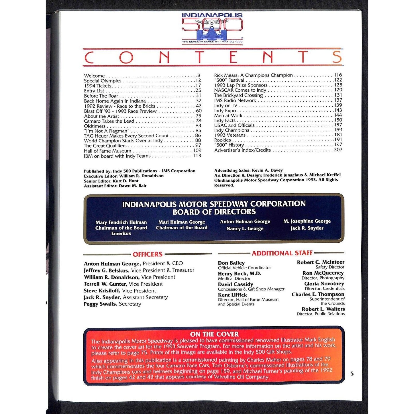 1993 Indianapolis 500 Program Racing VGC 207pp 1lb 3oz
