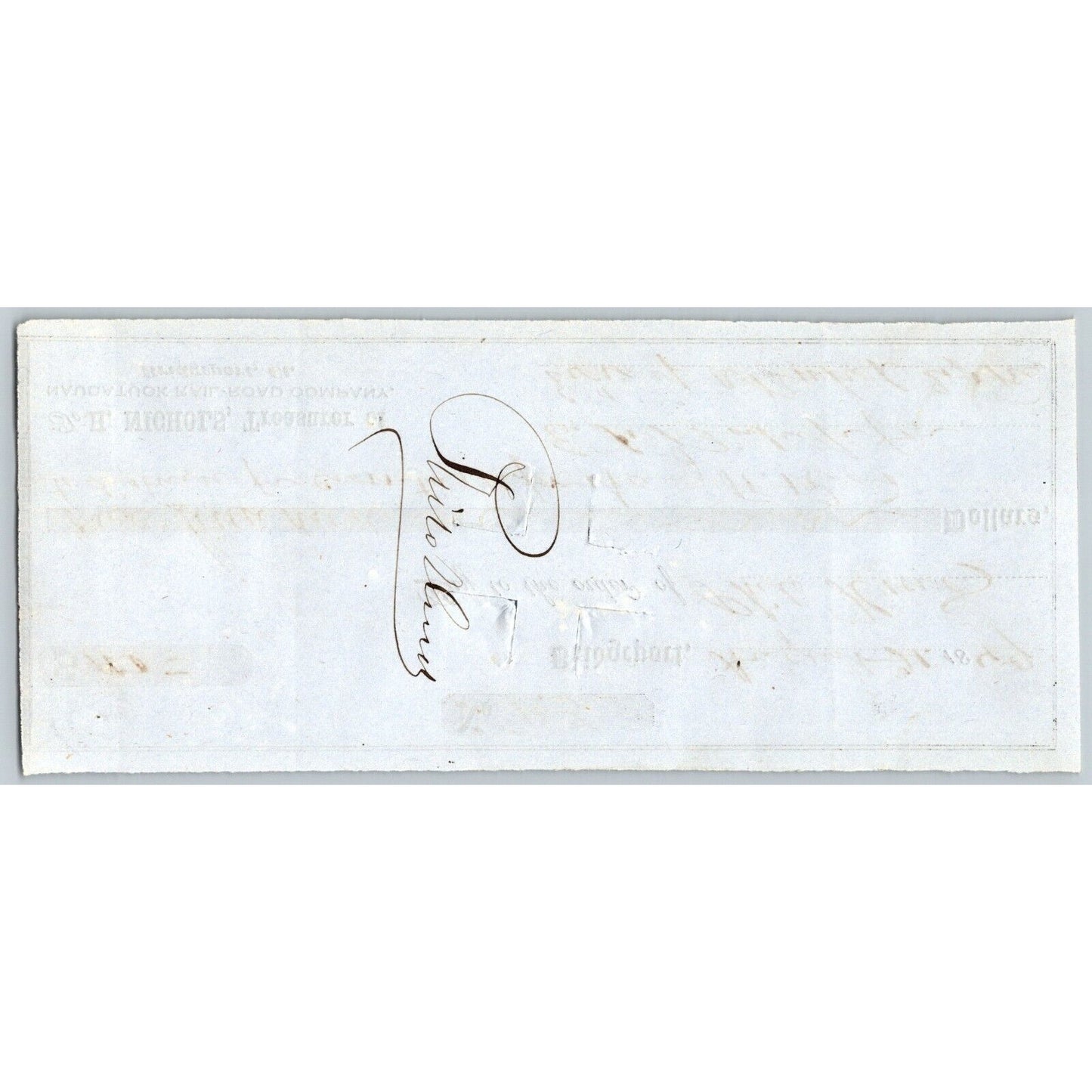 Naugatuck Railroad Co. Bridgeport Connecticut 1849 Check #103 Philo Hurd Signed