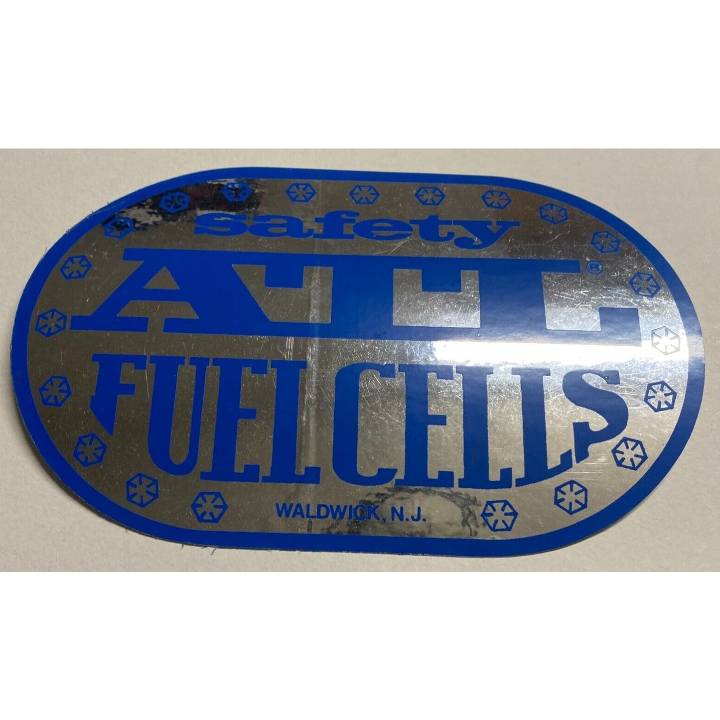 ATL Safety Fuel Cells Waldwick, NJ Original Sticker Blue & Mylar c1978 (#1)
