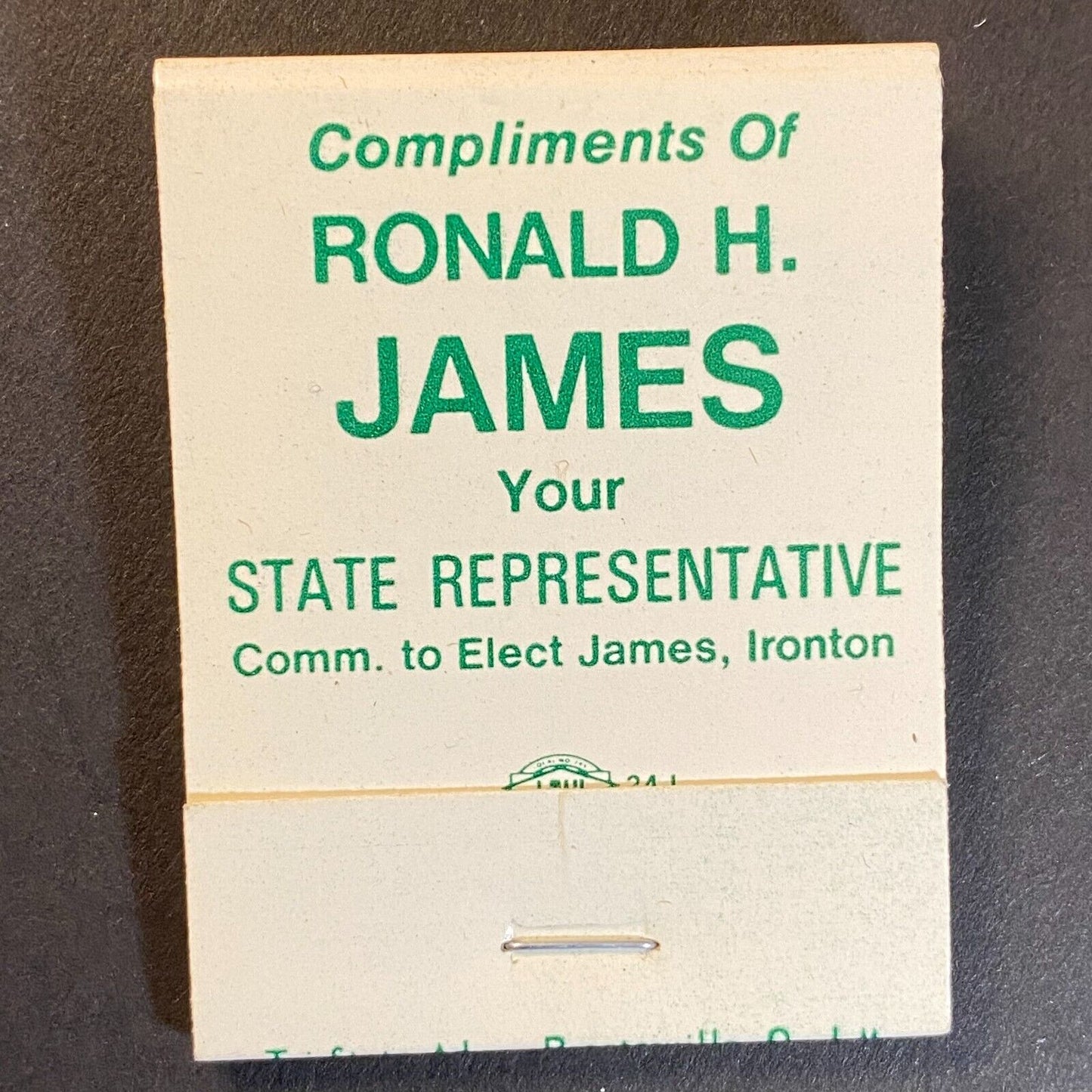 Ronald H. James (Ohio) State Representative Full Matchbook c1974-80's Scarce VGC