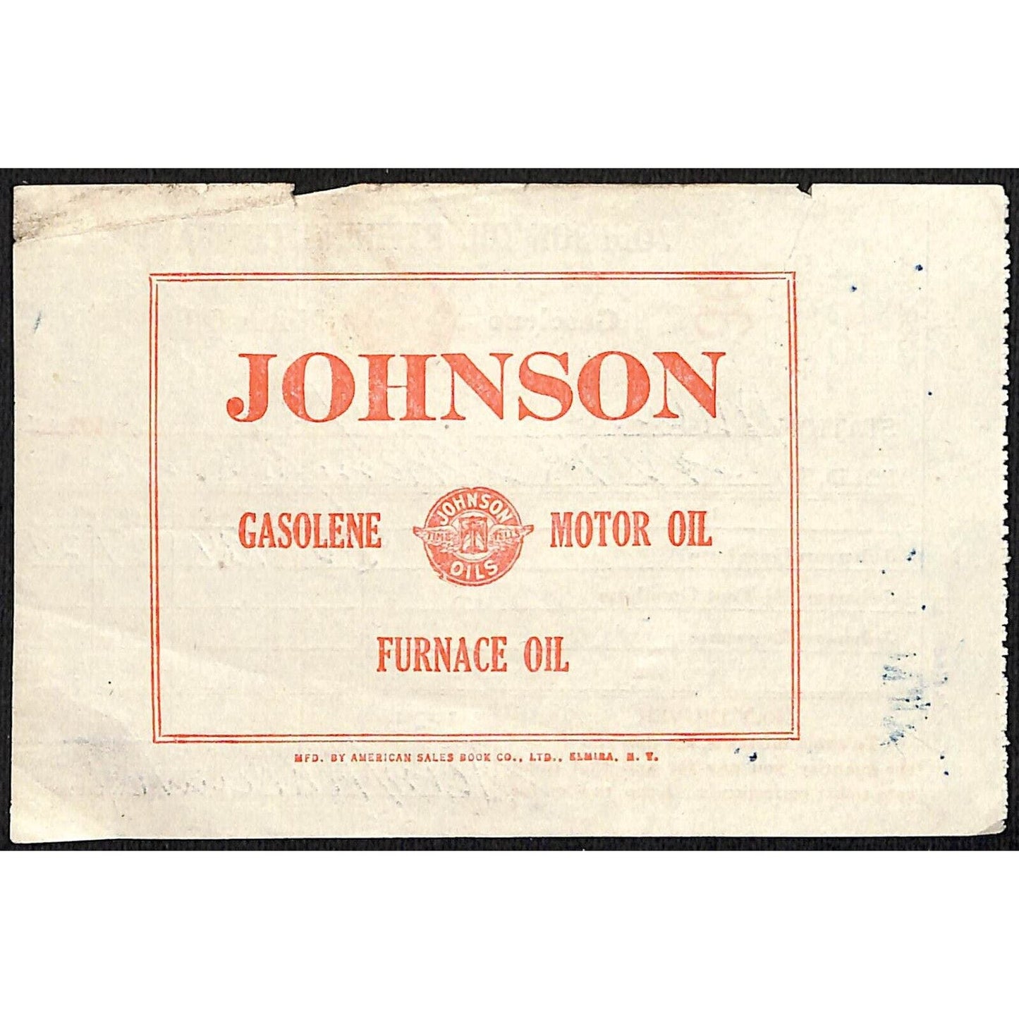 Johnson Oils Gasoline Kerosene 1926 W. H. Thompson Melvin IL Station Receipt #36