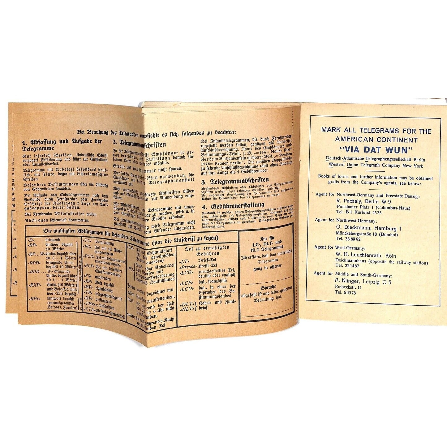 Forms for Cablegrams Western Union Germany "Via Dat Wun" c1936 w/Damage Scarce