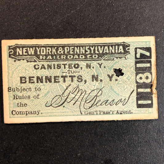 New York & Pennsylvania Railroad July 9 1917 Bennetts, NY Ticket #11817