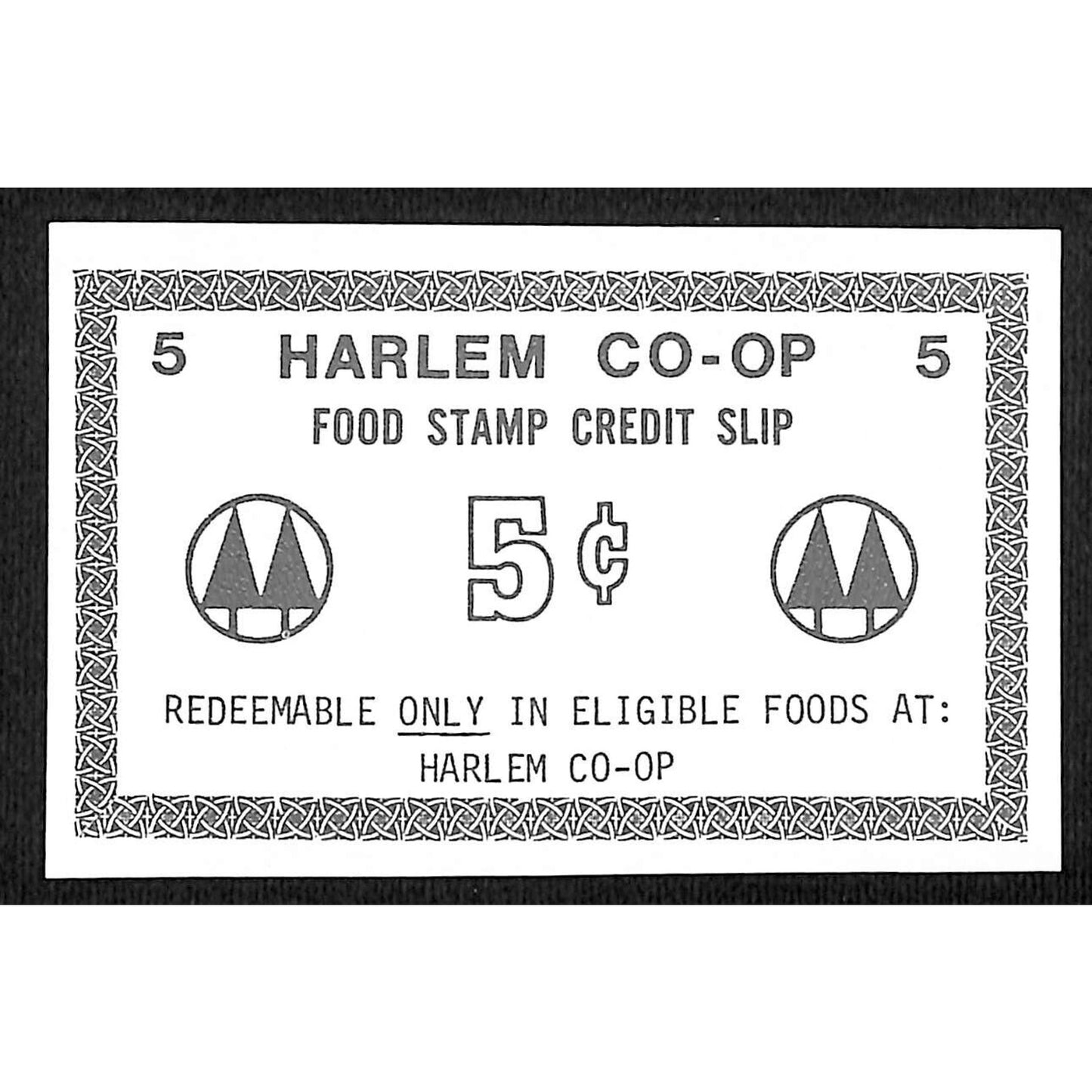 Harlem CO-OP (Supermarket) NYC Food Stamp Credit Slip 5c Coupon c1959-65 VGC