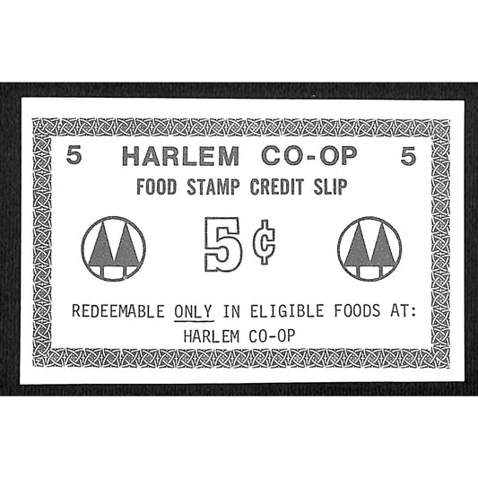 Harlem CO-OP (Supermarket) NYC Food Stamp Credit Slip 5c Coupon c1959-65 VGC