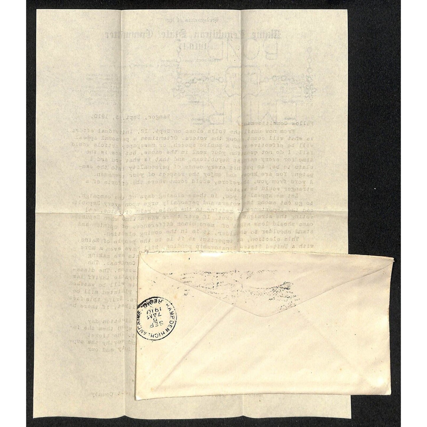 Maine Republican State Committee 1910 Letterhead re: Election Voting Knowlton*