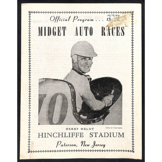 Hinchliffe Stadium Midget Auto Races 10/4/1946 Program Herby Heldt 4pp Scarce