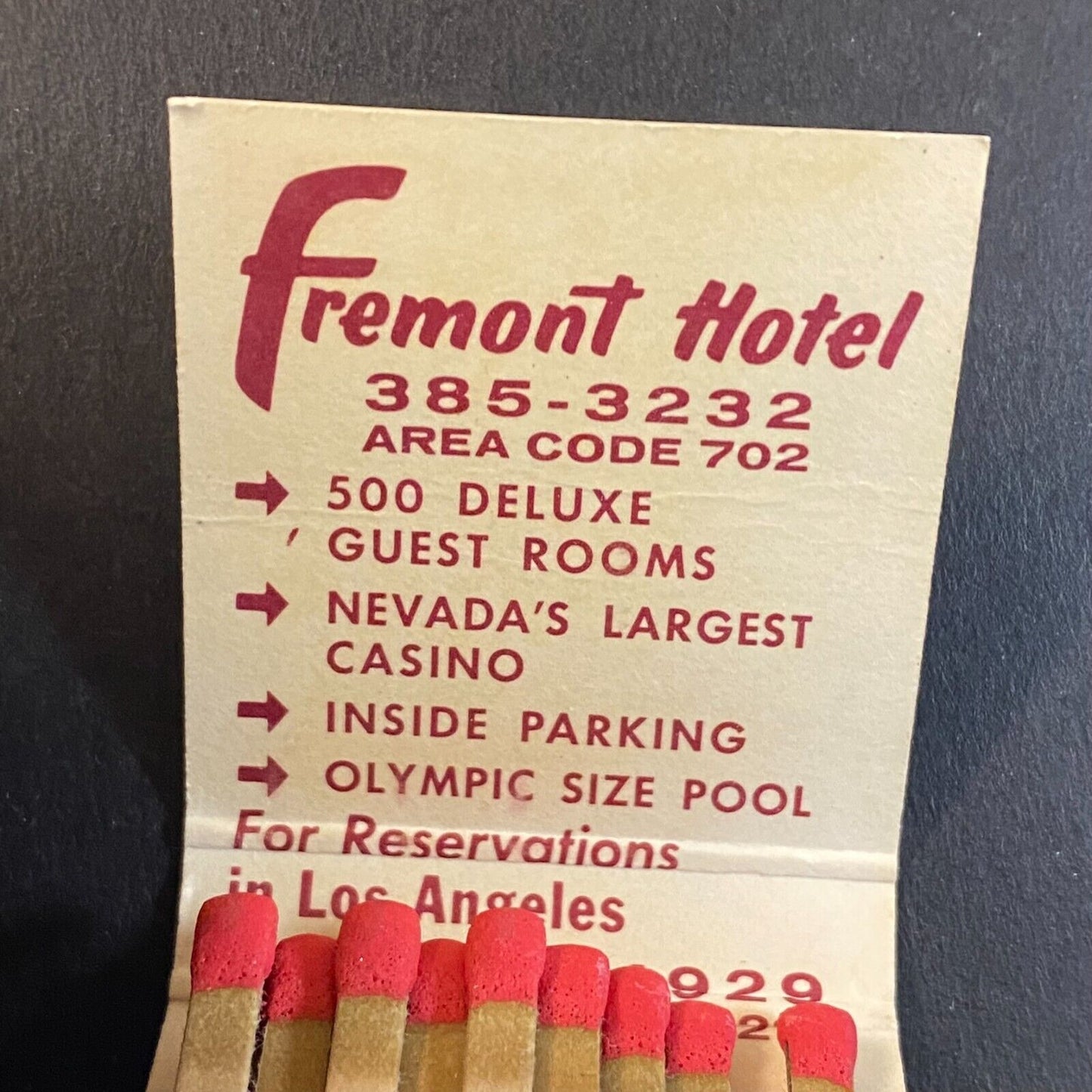 Hotel Fremont and Casino 3/4 Full (-5) Matchbook c1965-73