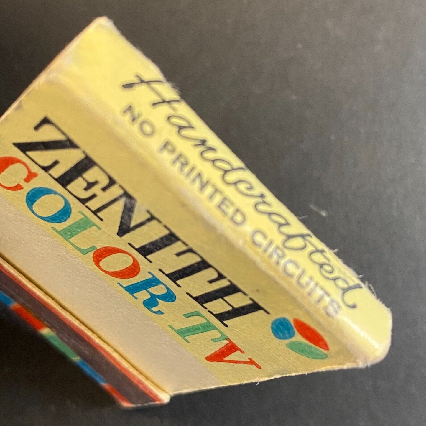 Zenith Color TV "Handcrafted - No Printed Circuits" Half Full Matchbook c1962-67